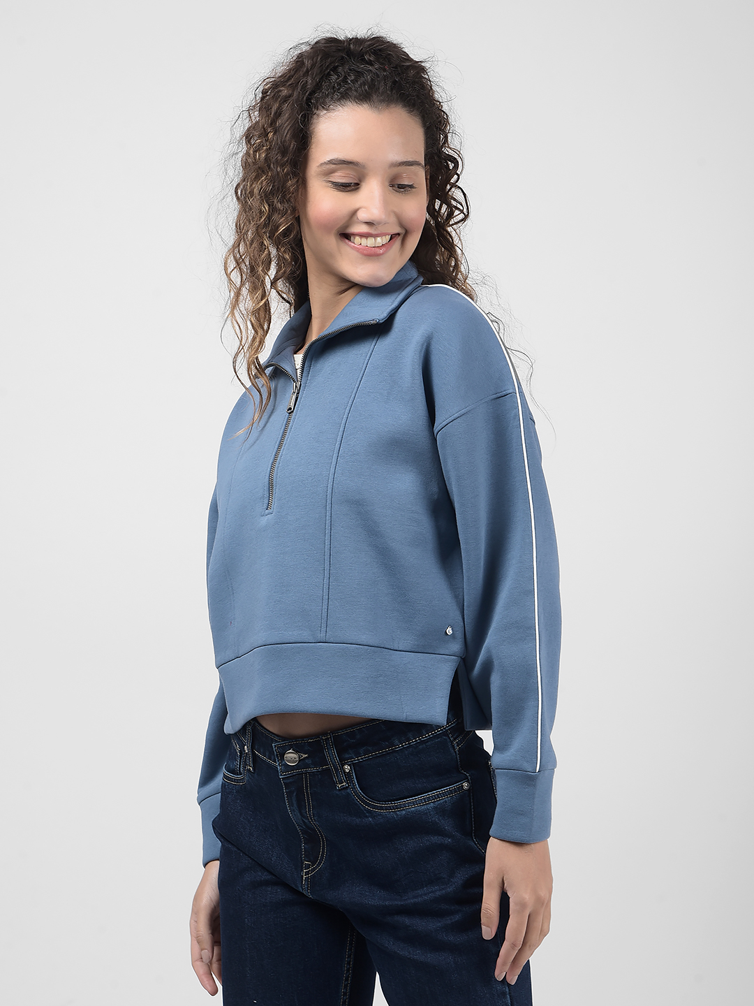 Numero Uno Women Blue Half-Zip Sweatshirt